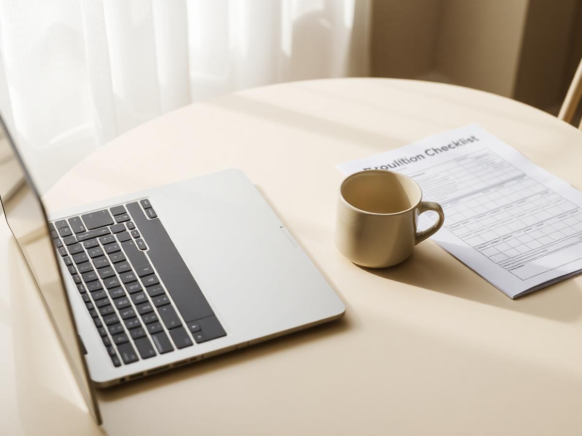Ceramic cup beside a printed programme checklist on an ivory table